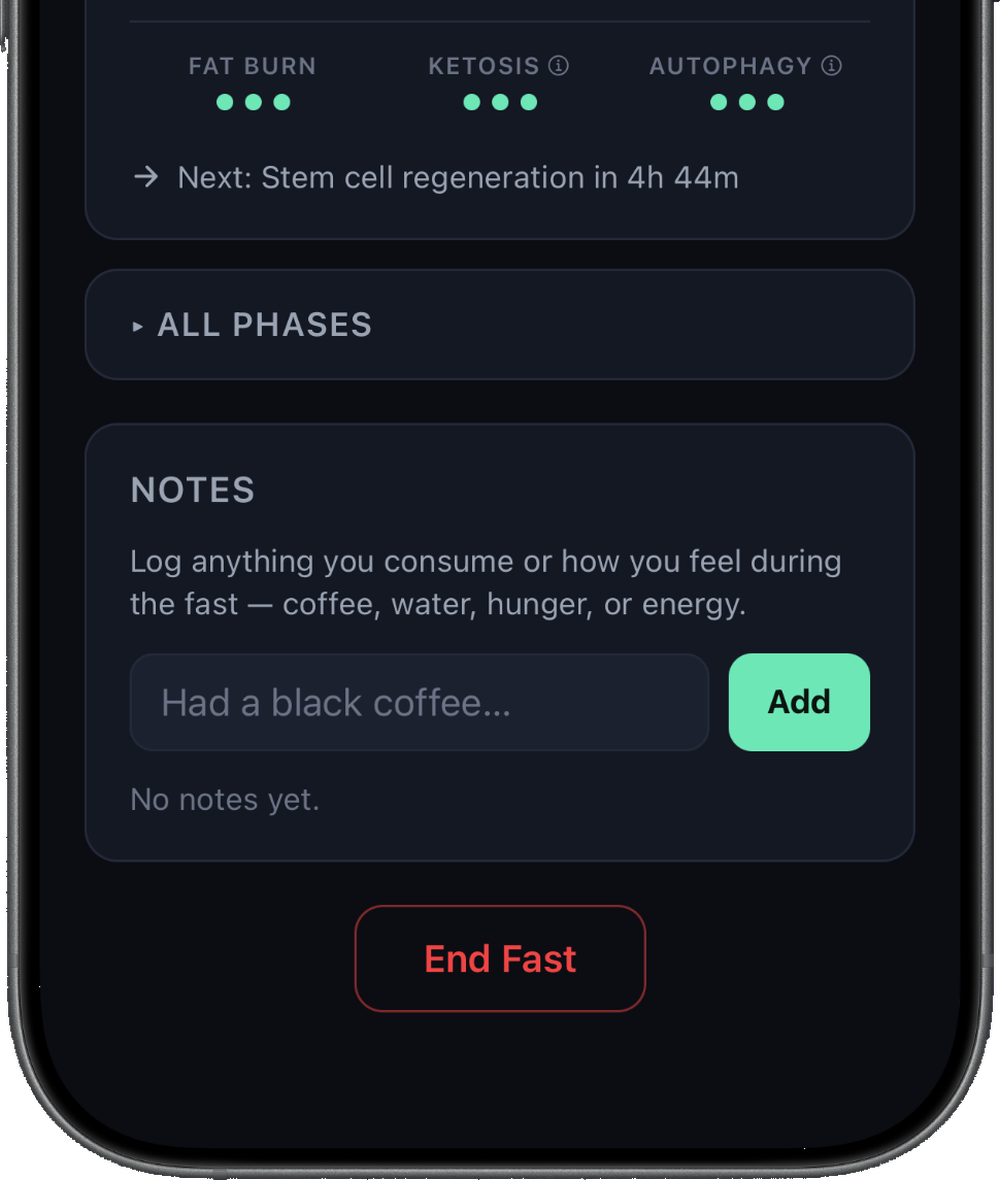Fastward notes screen